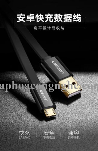 Ugreen 30675 0.5M màu Đen Cáp sạc truyền dữ liệu USB 2.0 sang MICRO USB dáng dẹt US118 30030675